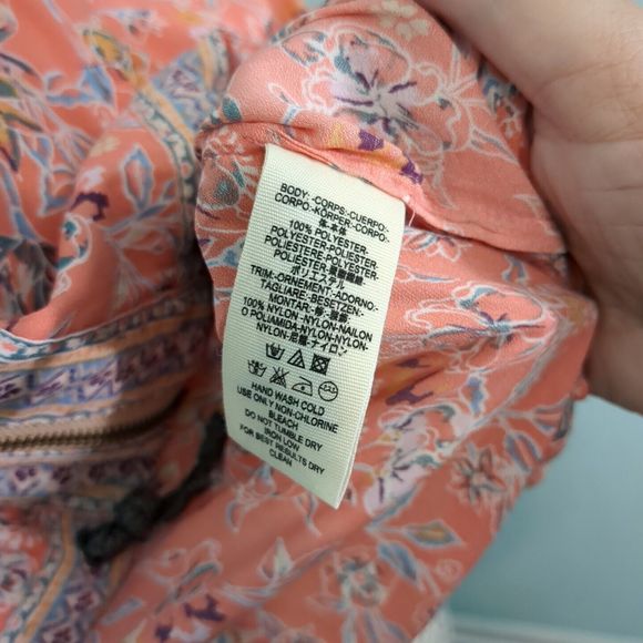 Free People Women's Size XS/S Floral Zip Jacket Kimono Sleeve Coral /Pink - Picture 4 of 4